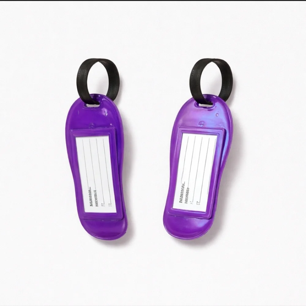 American Tourister Blue and Purple Flip Flop Luggage Tag Set Of 2 - Picture 2 of 3